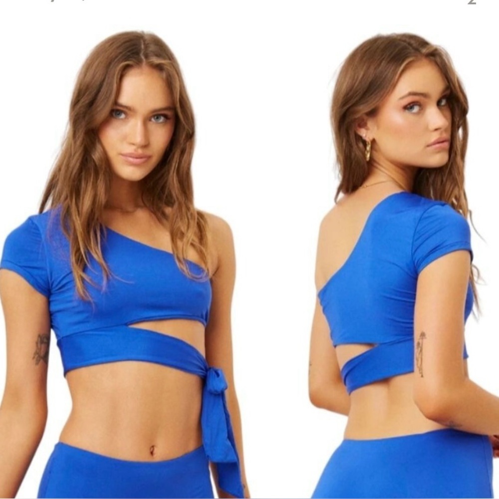 ⛱️Frankies Bikinis Puck One Swim Top One Shoulder Cap Sleeve Size XL Blue NWT⛱️